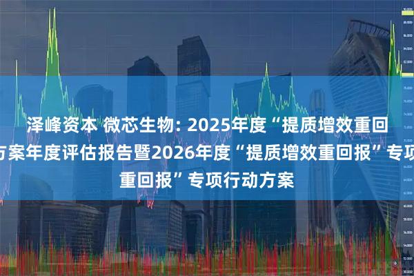 泽峰资本 微芯生物: 2025年度“提质增效重回报”行动方案年度评估报告暨2026年度“提质增效重回报”专项行动方案